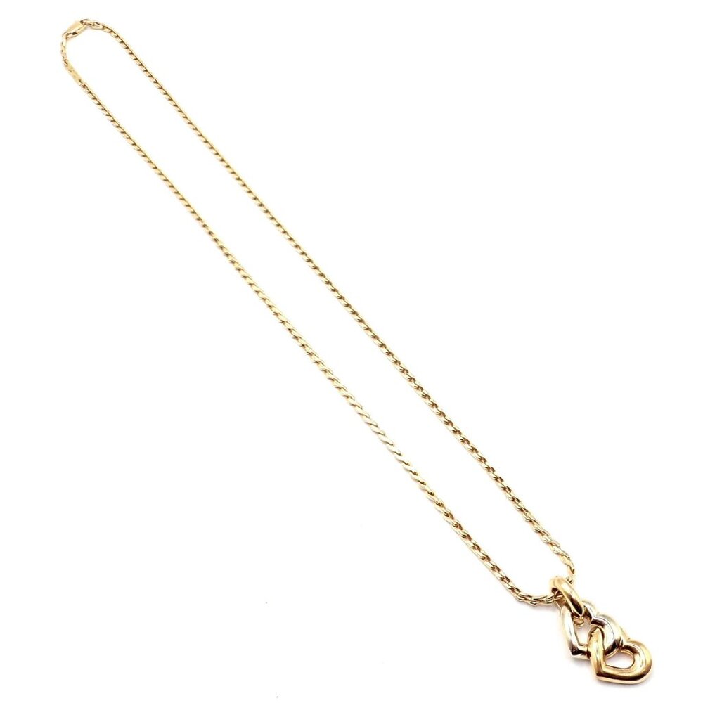 Authentic! Cartier 18k Yellow White Gold Double Heart Pendant Chain Necklace - Picture 6 of 11